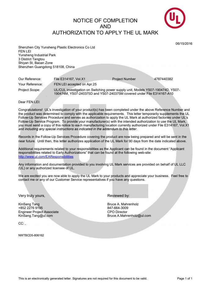 Certificado UL